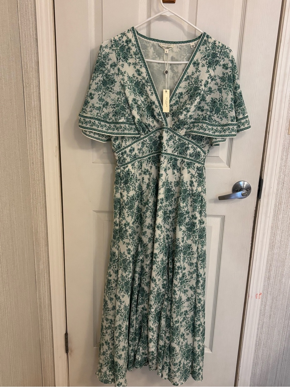 MAX STUDIO Cream Maxi Dress with Green Floral Print